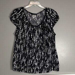 Worthington Black and White Dot-Stripe Ruffle Blouse